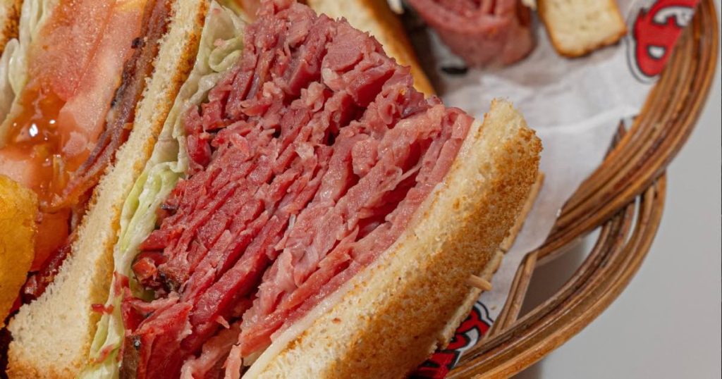 open-faced Montreal smoked meat sandwich