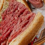 open-faced Montreal smoked meat sandwich